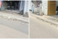 Pemasangan U-ditch pada pembangunan saluran air di wilayah Kelurahan Jembatan Besi, Tambora, Jakarta Barat lebih tinggi dari jalan. (foto: mw)