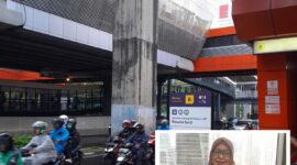Ket. Gbr: Tiang monorel di Jl. Rasuna Said, Kuningan - Jakarta Selatan mangkrak setelah 20 tahun lebih dibangun/ Direktur Utama PT Jakarta Monorail, Ir. Sukmawati Syukur.