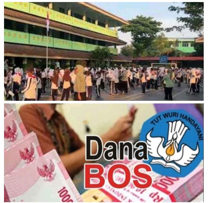 Foto: Kolase - Gedung SDN Cakung Barat 04 Pagi, Ilustrasi Dana Bos. (Dok-Istimewa)
