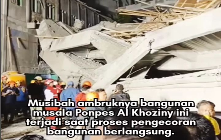 Foto: Penampakan ambruknya musala Pondok Pesantren (Ponpes) Al Khoziny, Buduran, Sidoarjo, Jawa Timur namun operasi pencarian korban, resmi dihentikan. (Dok-IG @alkhozinyputri_buduran)
