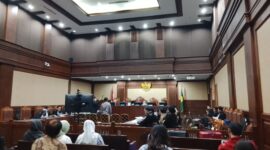 Foto: Ruang Sidang Pengadilan Tindak Pidana Korupsi (Tipikor) pada Pengadilan Negeri Jakarta Pusat kembali menggelar sidang lanjutan perkara dugaan tindak pidana korupsi pembiayaan ekspor Lembaga Pembiayaan Ekspor Indonesia (LPEI) atau Indonesia Eximbank, Jumat (17/10/2025). (Dok-Okj/Fahmy Nurdin)