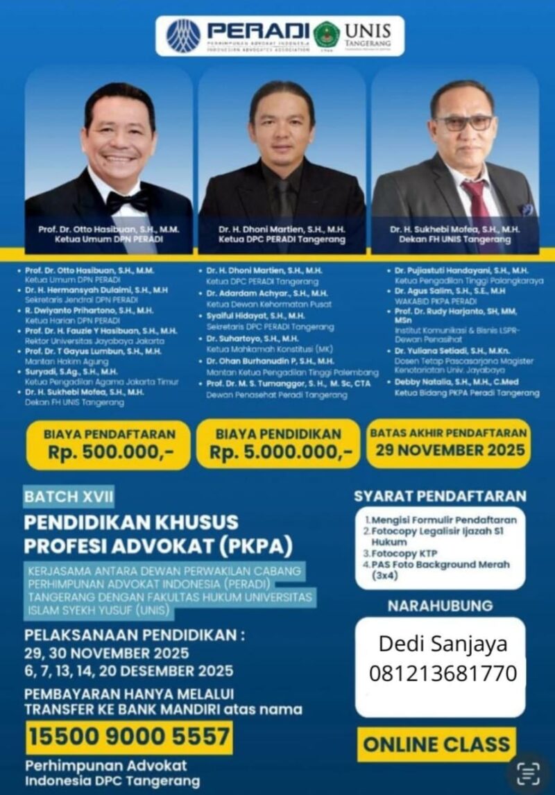 Foto: PERADI Tangerang dan Dragon Law Firm Gelar Pendidikan Khusus Profesi Advokat, Gandeng FH UNIS Tangerang.