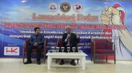 Foto: Peluncuran buku “Bangkit Untuk Negeri Bersama dalam Bela Negara” oleh Media Nasional Sorot News bersama Ormas Satria digelar di Aula Kampus Pascasarjana Universitas Pertahanan RI, Jakarta Pusat.