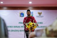 Foto: Koordinator Baznas Bazis Jakarta Pusat Raja Mohammad Zamzami menyampaikan sambutan dalam kegiatan penyaluran santunan Hari Guru kepada 1.000 guru dari Sudin Pendidikan Wilayah Jakarta Pusat I dan II di Ruang Serbaguna Utama Kantor Wali Kota Jakarta Pusat