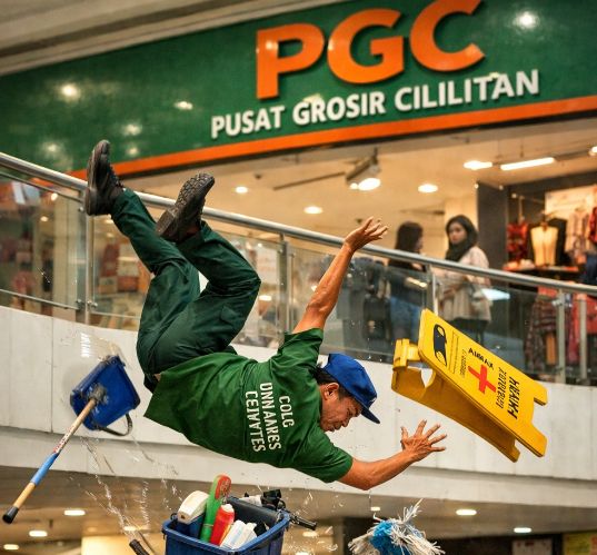 Foto: Ilustrasi Pekerja Cleaning Service PGC Cililitan, Jakarta Timur, Terjatuh saat bekerja membersihkan kaca. (Dok-Istimewa)