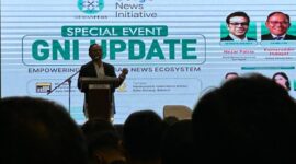 Ketua Dewan Pers Prof. Komaruddin Hidayat, saat memberikan sambutan dalam Special Event GNI Update di Serang, Minggu (8/2/2026)