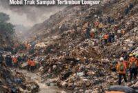Foto: Petugas gabungan melakukan proses evakuasi di lokasi longsor gunungan sampah di Tempat Pengolahan Sampah Terpadu (TPST) Bantargebang, Bekasi, 