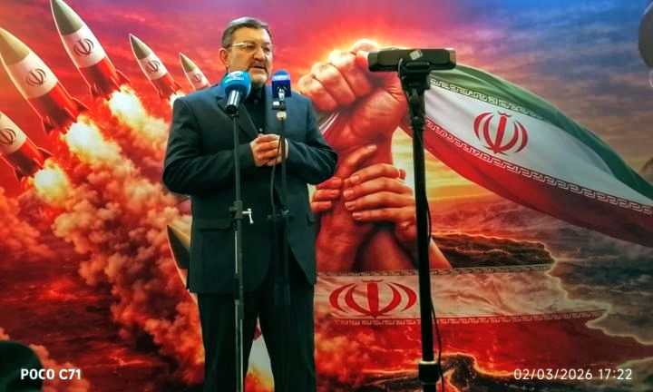 Foto: Duta Besar Republik Islam Iran untuk Indonesia, Mohammad Boroujerdi, menyampaikan pernyataan keras terkait eskalasi konflik yang melibatkan negaranya dalam konferensi pers di kawasan Menteng, Jakarta Pusat, Senin (2/3/2026). (Dok-Okj/FN)