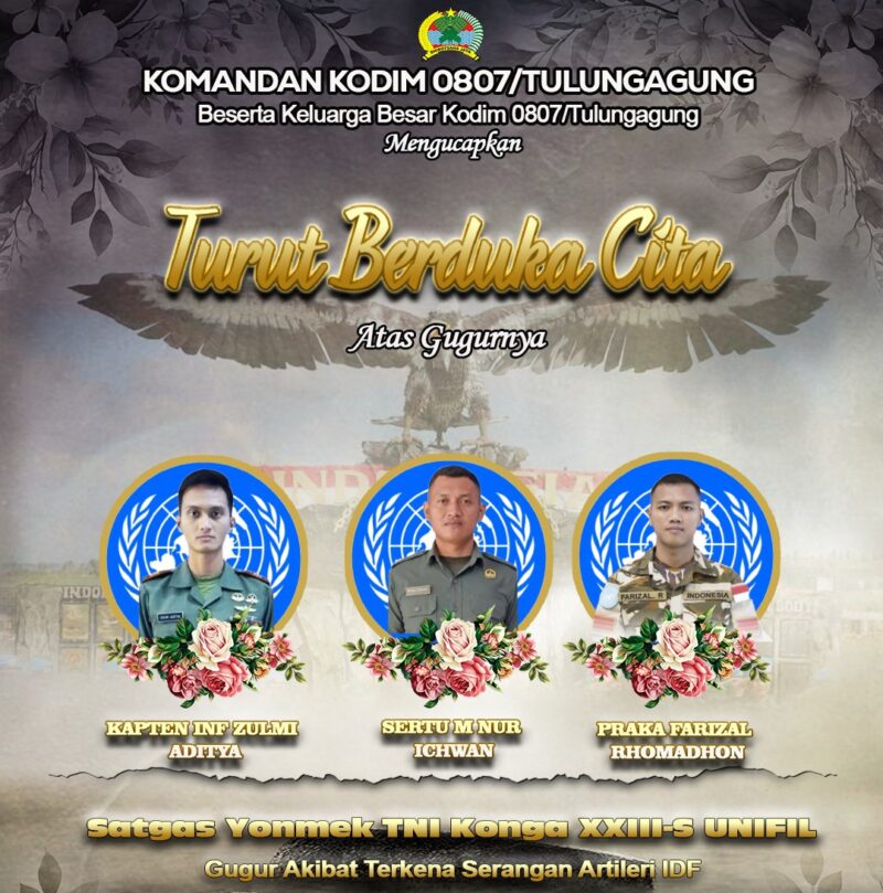 Foto: Komandan Kodim 0807/Tulungagung bersama keluarga besar Kodim 0807/Tulungagung sebagai bentuk penghormatan atas pengabdian dan dedikasi para prajurit dalam menjaga stabilitas dan perdamaian dunia.