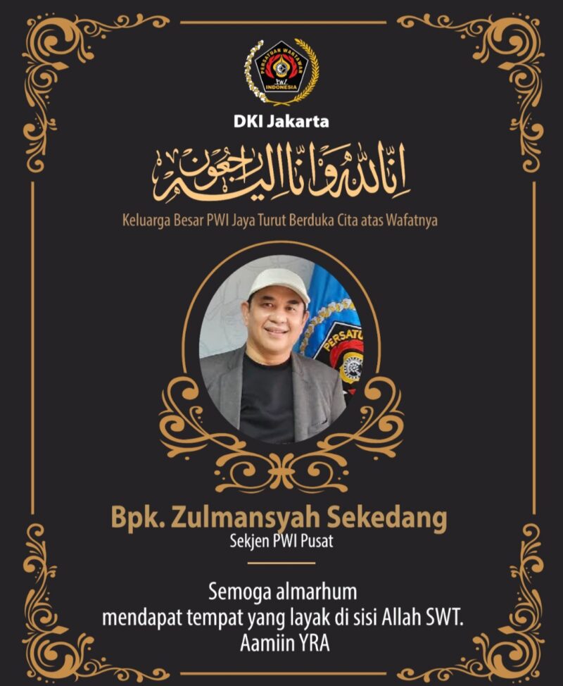 Foto: Keluarga besar Persatuan Wartawan Indonesia (PWI) DKI Jakarta menyampaikan duka cita atas wafatnya Sekretaris Jenderal PWI Pusat, Zulmansyah Sekedang.