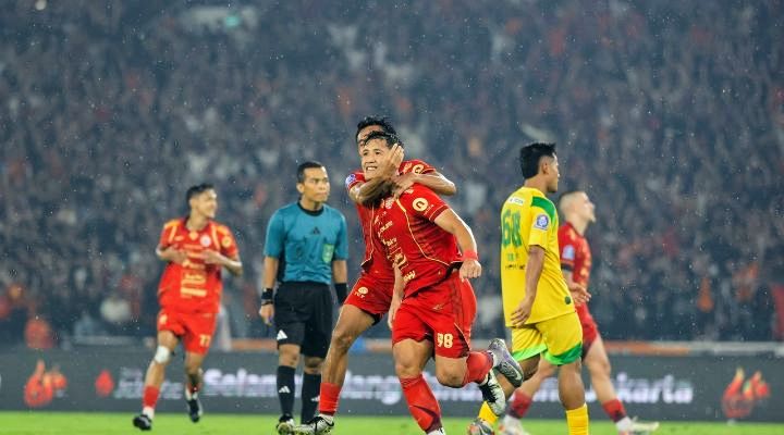 Foto: Selebrasi Eksel Runtukahu di laga Persija Jakarta vs Persebaya Surabaya di BRI Super League, Sabtu (11/4/2026). (Dok-Istimewa)
