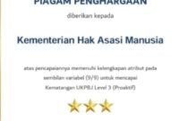 Kementerian Hak Asasi Manusia (KemenHAM) berhasil meraih penghargaan dari Lembaga Kebijakan Pengadaan Barang/Jasa Pemerintah (LKPP) atas capaian Kematangan Unit Kerja Pengadaan Barang/Jasa (UKPBJ) Level 3 dengan kategori Proaktif.