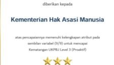 Kementerian Hak Asasi Manusia (KemenHAM) berhasil meraih penghargaan dari Lembaga Kebijakan Pengadaan Barang/Jasa Pemerintah (LKPP) atas capaian Kematangan Unit Kerja Pengadaan Barang/Jasa (UKPBJ) Level 3 dengan kategori Proaktif.