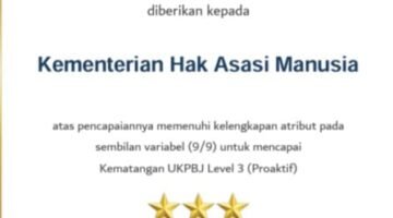 Kementerian Hak Asasi Manusia (KemenHAM) berhasil meraih penghargaan dari Lembaga Kebijakan Pengadaan Barang/Jasa Pemerintah (LKPP) atas capaian Kematangan Unit Kerja Pengadaan Barang/Jasa (UKPBJ) Level 3 dengan kategori Proaktif.