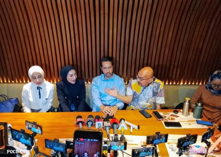 Foto: Konferensi Pers Klarifikasi Kasus dugaan pencemaran nama baik Erin Anthony mantan Istri Andre Taulany di Kawasan Senayan, Jakarta, Selasa (5/5/2026). (Dok-okj/fn)