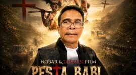 Foto: Kolase praktisi hukum Erdi Surbakti, S.H., M.H., dan Flyer Film Pesta Babi. (Dok-Istimewa)