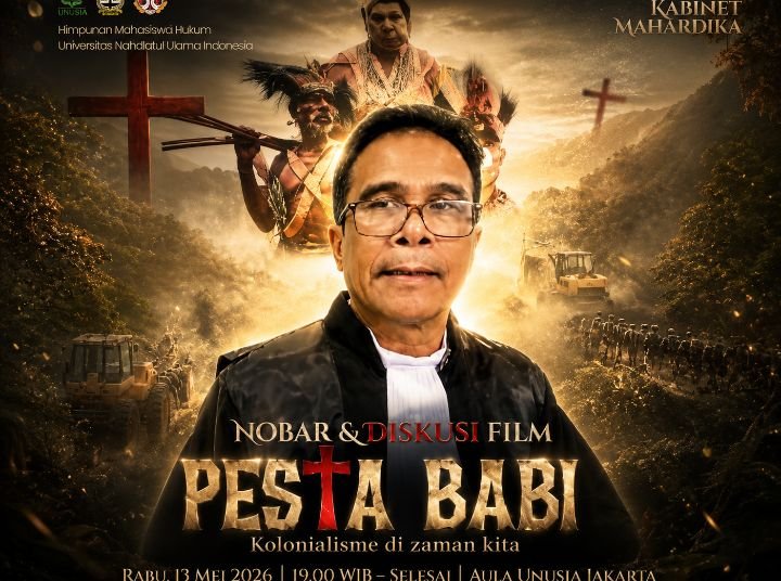 Foto: Kolase praktisi hukum Erdi Surbakti, S.H., M.H., dan Flyer Film Pesta Babi. (Dok-Istimewa)