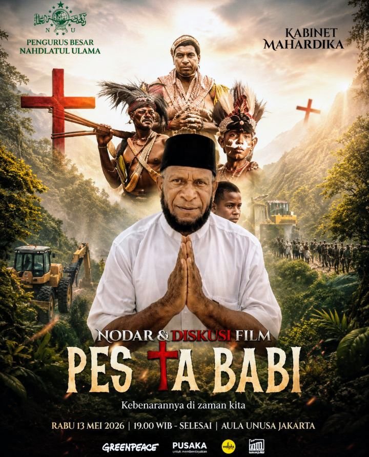 Foto: Kolase H. Abdul Kahar Yelipele, S.Pd.I., M.Pd.I., dan Flyer Film Pesta Baby. (Dok-Istimewa)