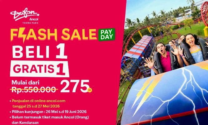 Foto: Flyer Dufan Ancol Tebar Promo Payday Beli 1 Gratis 1. (Dok-ancol.com)
