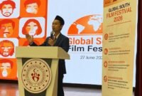 Foto: Naufal Ubaidillah, Presiden Global Youth Diplomacy Community in Türkiye, menyampaikan sambutan saat membuka Global South Film Festival 2026 di Çemberlitaş Gençlik Merkezi, Istanbul, Turki, Sabtu (27/6/2026).