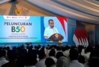 Foto: Menteri ESDM Bahlil Lahadalia dalam peluncuran Program Mandatori Biodiesel B50 di Rest Area KM 57 Tol Jakarta-Cikampek, Karawang, Jawa Barat, Kamis (9/7/2026). (Dok-Istimewa)