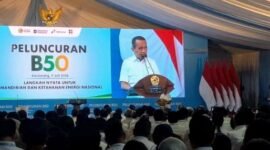 Foto: Menteri ESDM Bahlil Lahadalia dalam peluncuran Program Mandatori Biodiesel B50 di Rest Area KM 57 Tol Jakarta-Cikampek, Karawang, Jawa Barat, Kamis (9/7/2026). (Dok-Istimewa)