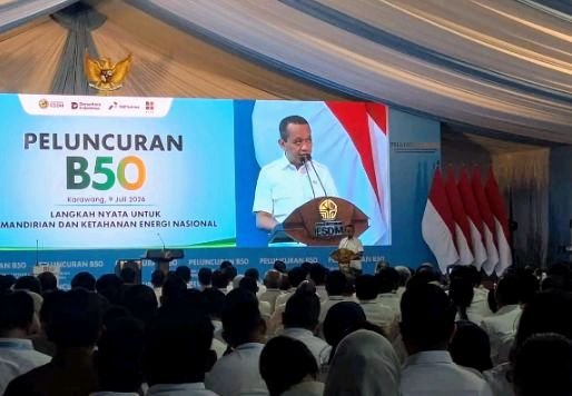 Foto: Menteri ESDM Bahlil Lahadalia dalam peluncuran Program Mandatori Biodiesel B50 di Rest Area KM 57 Tol Jakarta-Cikampek, Karawang, Jawa Barat, Kamis (9/7/2026). (Dok-Istimewa)
