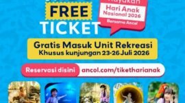Foto: Flyer PT Pembangunan Jaya Ancol Tbk menghadirkan program Kids Free Ticket dalam rangka memperingati Hari Anak Nasional (HAN) 2026. (Dok-Istimewa)
