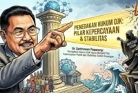 Foto: Ilustrasi menampilkan Pakar Hukum Pidana sekaligus Ketua LBH Gekira, Dr. Santrawan T. Paparang, yang menekankan pentingnya penegakan hukum di Otoritas Jasa Keuangan (OJK) sebagai pilar utama dalam menjaga kepercayaan publik dan stabilitas sistem keuangan nasional.