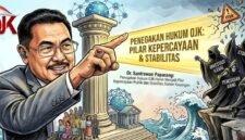 Foto: Ilustrasi menampilkan Pakar Hukum Pidana sekaligus Ketua LBH Gekira, Dr. Santrawan T. Paparang, yang menekankan pentingnya penegakan hukum di Otoritas Jasa Keuangan (OJK) sebagai pilar utama dalam menjaga kepercayaan publik dan stabilitas sistem keuangan nasional.