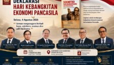 Foto: Nusantara Centre menggelar Deklarasi Hari Kebangkitan Ekonomi Pancasila yang dirangkaikan dengan peluncuran buku Soemitro Djojohadikusumo Anti Penjajahan: Pergolakan Pemikiran Ekonomi Politik Indonesia serta Simposium Nasional bertema Merumuskan Arsitektur Perekonomian Indonesia Abad ke-21 di Auditorium Yusuf Ronodipuro, RRI Pusat, Gambir, Jakarta Pusat.