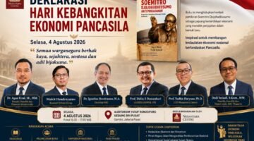 Foto: Nusantara Centre menggelar Deklarasi Hari Kebangkitan Ekonomi Pancasila yang dirangkaikan dengan peluncuran buku Soemitro Djojohadikusumo Anti Penjajahan: Pergolakan Pemikiran Ekonomi Politik Indonesia serta Simposium Nasional bertema Merumuskan Arsitektur Perekonomian Indonesia Abad ke-21 di Auditorium Yusuf Ronodipuro, RRI Pusat, Gambir, Jakarta Pusat.