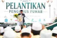 Foto: Gubernur DKI Jakarta Pramono Anung Wibowo menyampaikan sambutan saat pelantikan pengurus Forum Ulama Habaib (FUHAB) Jakarta periode 2026–2031 di Jakarta International Velodrome, Pulogadung, Jakarta Timur, Selasa (18/8/2026).