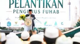 Foto: Gubernur DKI Jakarta Pramono Anung Wibowo menyampaikan sambutan saat pelantikan pengurus Forum Ulama Habaib (FUHAB) Jakarta periode 2026–2031 di Jakarta International Velodrome, Pulogadung, Jakarta Timur, Selasa (18/8/2026).