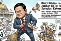 Foto: Pesan untuk menjaga demokrasi tetap berpijak pada konstitusi divisualisasikan dalam ilustrasi yang menampilkan Herry Dahana menyuarakan penolakan terhadap spekulasi politik di media sosial.