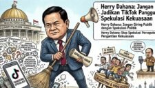 Foto: Pesan untuk menjaga demokrasi tetap berpijak pada konstitusi divisualisasikan dalam ilustrasi yang menampilkan Herry Dahana menyuarakan penolakan terhadap spekulasi politik di media sosial.