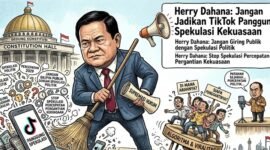 Foto: Pesan untuk menjaga demokrasi tetap berpijak pada konstitusi divisualisasikan dalam ilustrasi yang menampilkan Herry Dahana menyuarakan penolakan terhadap spekulasi politik di media sosial.
