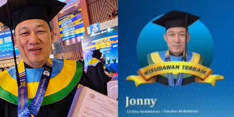 Foto: Brigjen TNI dr. Jonny berpose mengenakan toga dan atribut wisuda usai meraih gelar Doktor Ilmu Kedokteran dari Universitas Airlangga (UNAIR). Ia menyelesaikan pendidikan Program Doktor (S3) dan mengikuti prosesi Wisuda ke-263 UNAIR pada 29 Agustus 2026