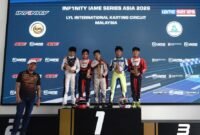 Muhammad FA Wibowo (tengah) memegang trofi usai menduduki posisi P1 Kejuaraan Gokart di Kualalumpur, Malaysia (Foto: ist.)