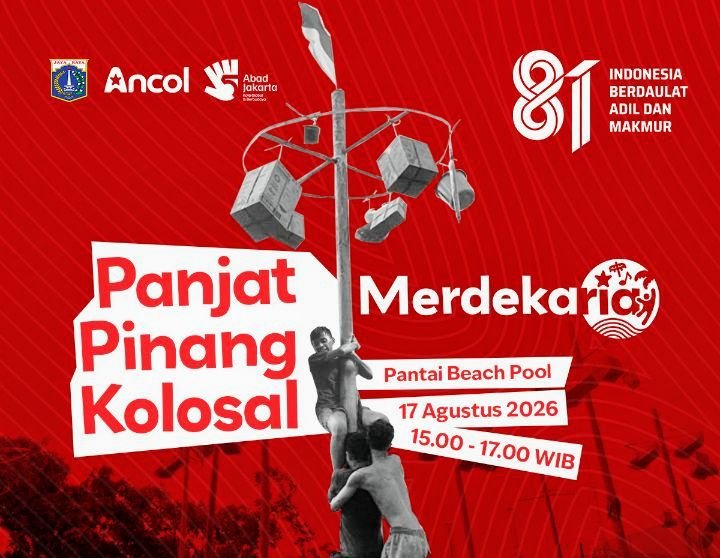 Foto: Flyer Ancol Taman Impian menyiapkan rangkaian perayaan Hari Ulang Tahun ke-81 Kemerdekaan Republik Indonesia melalui gelaran “Merdekaria: The People’s Celebration” pada 16–17 Agustus 2026. (Dok: Istimewa)