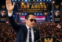 Foto: Prof. Dr. H. Tubagus Baharudin, S.E., M.M., sebagai calon Presiden Republik Indonesia periode 2029–2034 kembali mencuat melalui deklarasi yang mengusung nama “Cah Angon”. Kegiatan tersebut digambarkan berlangsung meriah dengan kehadiran ribuan massa pendukung yang memenuhi lokasi acara. (Dok: Istimewa)