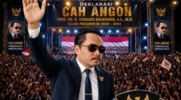 Foto: Prof. Dr. H. Tubagus Baharudin, S.E., M.M., sebagai calon Presiden Republik Indonesia periode 2029–2034 kembali mencuat melalui deklarasi yang mengusung nama “Cah Angon”. Kegiatan tersebut digambarkan berlangsung meriah dengan kehadiran ribuan massa pendukung yang memenuhi lokasi acara. (Dok: Istimewa)
