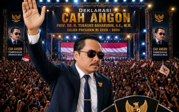Foto: Prof. Dr. H. Tubagus Baharudin, S.E., M.M., sebagai calon Presiden Republik Indonesia periode 2029–2034 kembali mencuat melalui deklarasi yang mengusung nama “Cah Angon”. Kegiatan tersebut digambarkan berlangsung meriah dengan kehadiran ribuan massa pendukung yang memenuhi lokasi acara. (Dok: Istimewa)