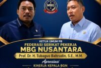 Foto: (kiri) Prof. Dr. H. Tubagus Bahrudin, S.E., M.M., Ketua Umum PB Federasi Serikat Pekerja MBG Nusantara, (kanan) Kepala BGN Sudaryono. (Dok: Istimewa)