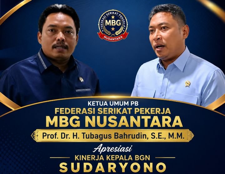 Foto: (kiri) Prof. Dr. H. Tubagus Bahrudin, S.E., M.M., Ketua Umum PB Federasi Serikat Pekerja MBG Nusantara, (kanan) Kepala BGN Sudaryono. (Dok: Istimewa)