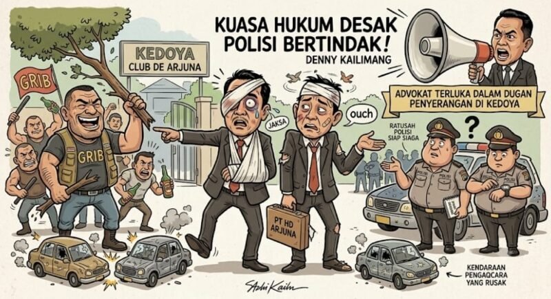 Foto: Ilustrasi menggambarkan situasi dugaan penyerangan terhadap dua advokat PT HD Arjuna di kawasan Club de Arjuna, Kedoya Selatan, Kebon Jeruk, Jakarta Barat, Minggu (13/9/2026) malam.