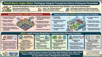 Persoalan keterjangkauan hunian di kawasan perkotaan dinilai tidak cukup hanya dilihat dari harga rumah. Biaya mobilitas penghuni dari tempat tinggal menuju lokasi kerja, sekolah, maupun pusat aktivitas ekonomi juga menjadi bagian penting yang perlu diperhitungkan.