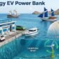 Foto: Ilustrasi konsep Blue Energy EV Power Bank yang memanfaatkan energi arus laut di kawasan Flores, Nusa Tenggara Timur (NTT). Konsep ini mengintegrasikan tidal current turbine, penyimpanan energi berbasis baterai atau Battery Energy Storage System (BESS), serta fasilitas pengisian kendaraan listrik dan kapal listrik.