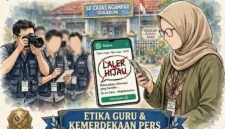 Foto: Ilustrasi menggambarkan polemik unggahan status WhatsApp yang diduga menyebut wartawan dengan istilah “laler hejo” setelah tim wartawan melakukan konfirmasi terkait program revitalisasi sekolah di SD Cadas Ngampar, Kabupaten Sukabumi.