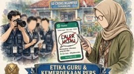 Foto: Ilustrasi menggambarkan polemik unggahan status WhatsApp yang diduga menyebut wartawan dengan istilah “laler hejo” setelah tim wartawan melakukan konfirmasi terkait program revitalisasi sekolah di SD Cadas Ngampar, Kabupaten Sukabumi.